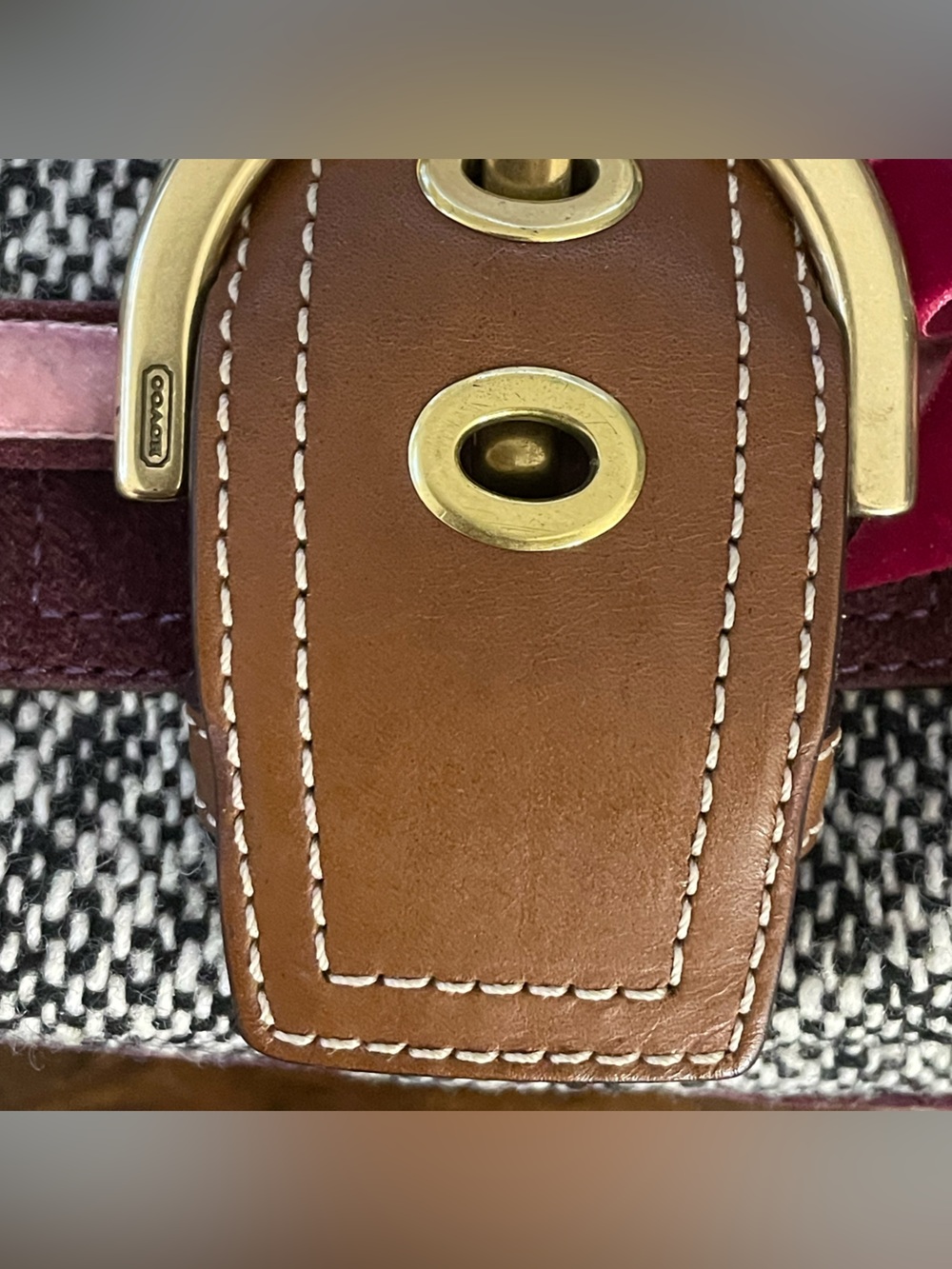 COACH SOHO Tweed & Suede Crystal Bow Satchel - Picture 8 of 12